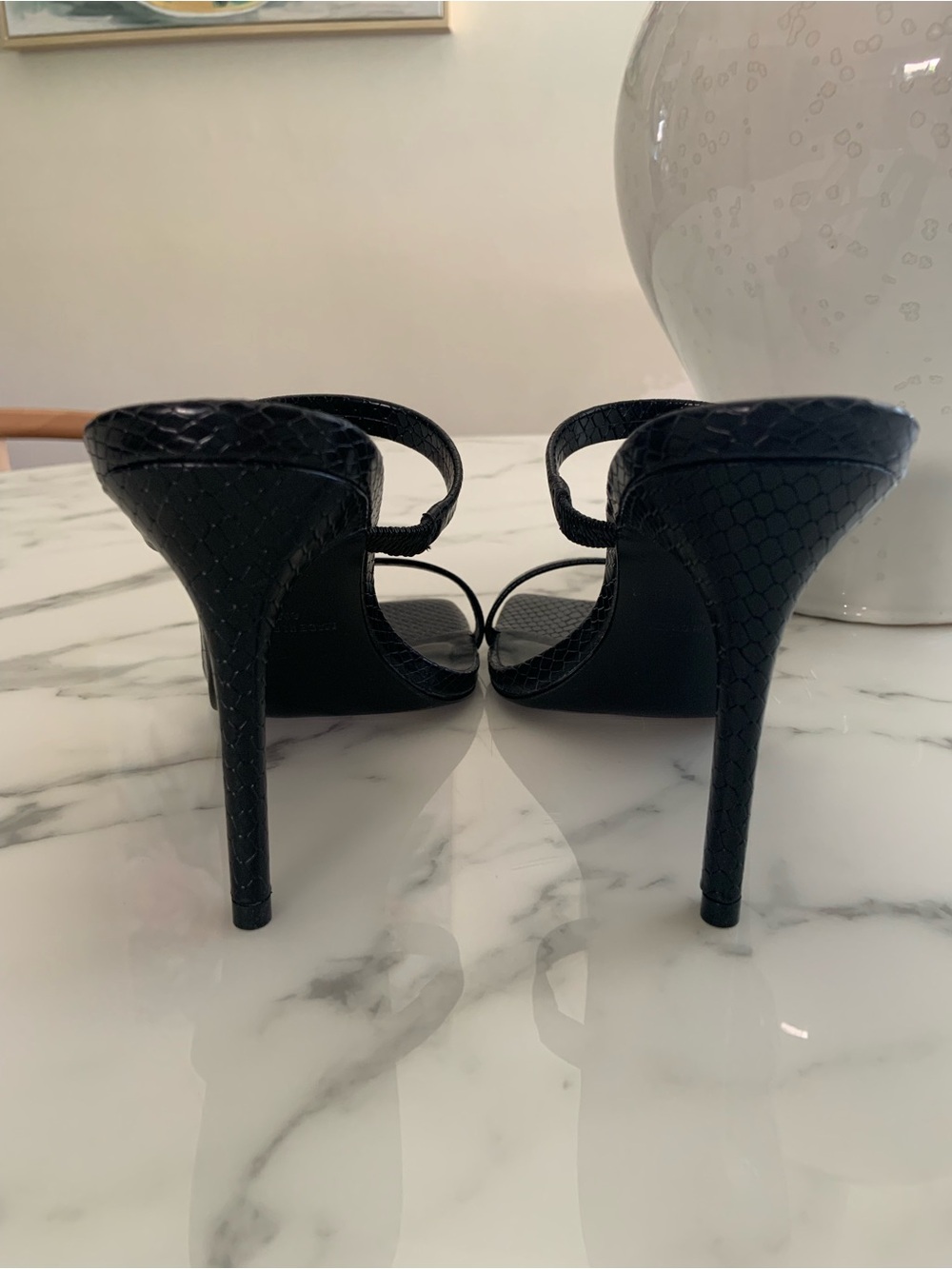 Steve Madden Black Snake-Embossed Strappy Stiletto Heels - Picture 5 of 7